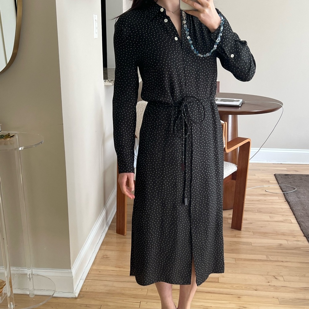 Theory Elegant Black Polka Dot Belted Dress Size P